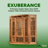 The Exuberance 3 Person Cedar Near Zero EMF Indoor FAR Infrared Corner Sauna