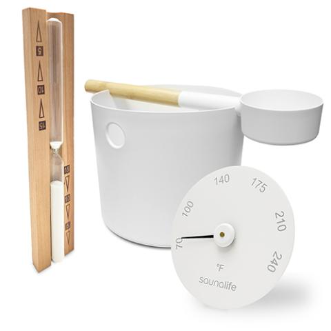 SaunaLife Bucket, Ladle, Timer and Thermometer | Sauna Accessory Package