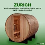 The Zurich 4 Person Outdoor Traditional Barrel Sauna with Heater Included