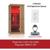 The Purify 1 Person Indoor Full Spectrum Infrared Sauna with Red Light Therapy