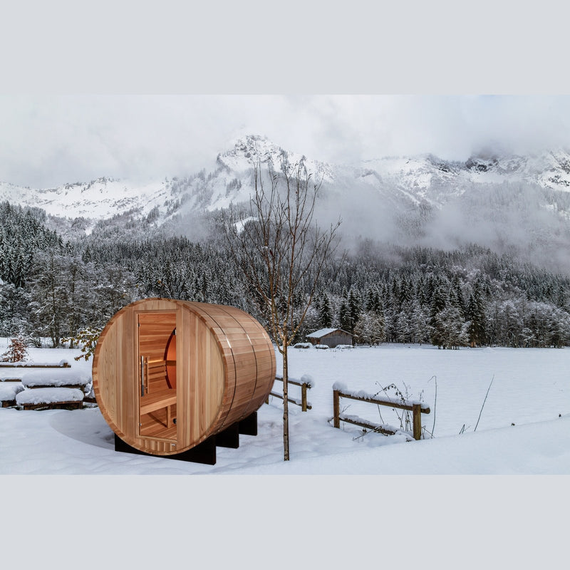 The Zurich 4 Person Traditional Sauna Barrel | Golden Designs