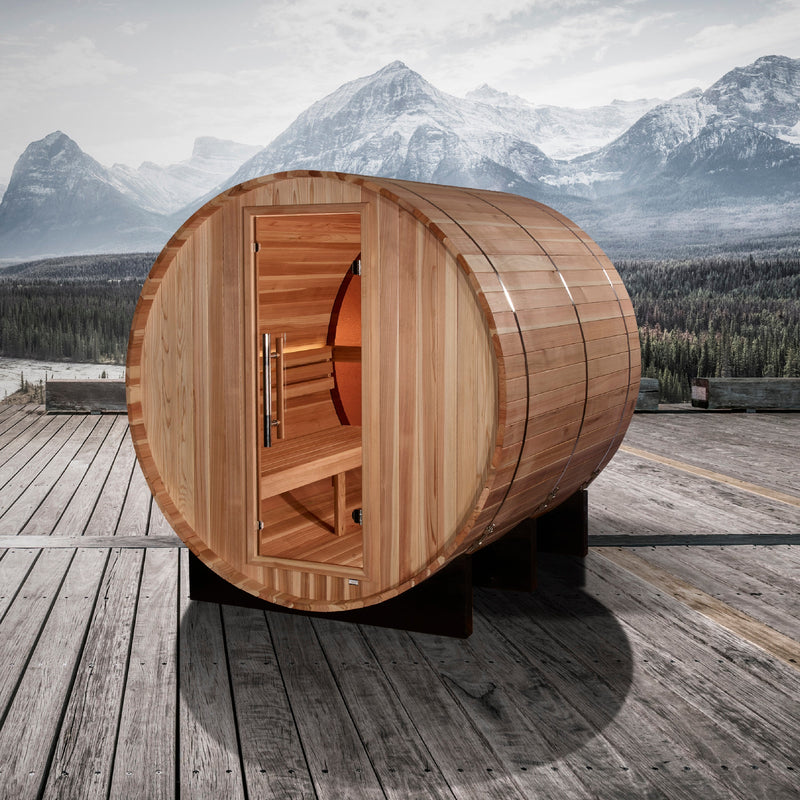 The Zurich 4 Person Traditional Sauna Barrel | Golden Designs