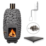 HUUM HIVE HEAT 12kW Wood Burning Sauna Stove Package w/ Thru-Wall Chimney and Stones and Floor Protection