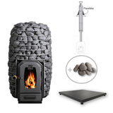 HUUM HIVE WOOD 13kW Wood Burning Sauna Stove Package w/ Thru-Roof Chimney and Stones and Floor Protection